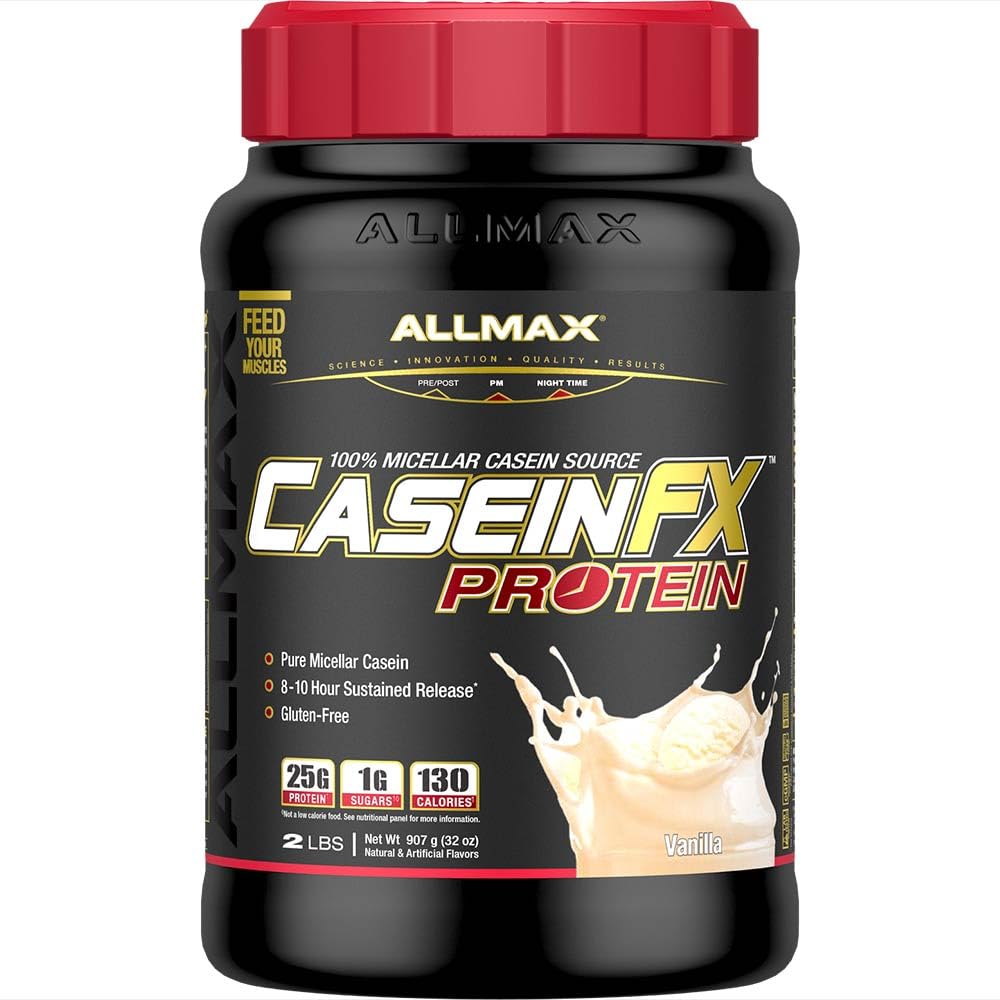 AllMAX Casein-FXプロテイン、バニラ - 2ポンド - 25グラムのSlow-Release Protein Per Scoop - 低炭水化物&ゼロ追加砂糖 - 約27サービング