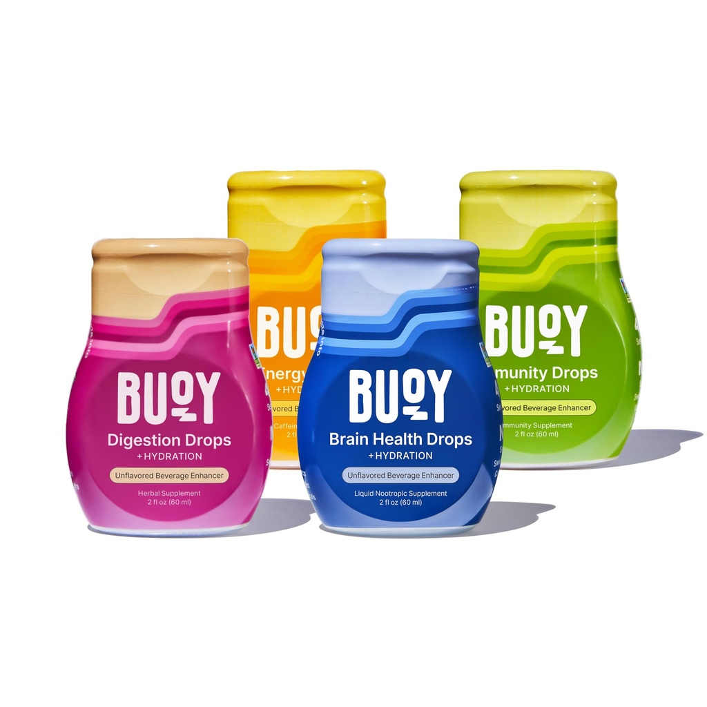 Buoy 電解液ドロップ バラエティパック消化 + 脳 + エネルギー + 免疫 | 160 便益 | 砂糖なし | 甘味料 | 食塩辛料 | ミネラルをトレース | 風味の低いミネラル味