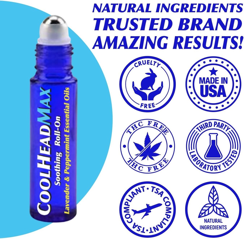 CoolHead Max ロール、自然なペパーミントの精油の片頭痛の救助、頭痛サポート ローラー、あなたの頭部のための速い冷却の慰め、3パック