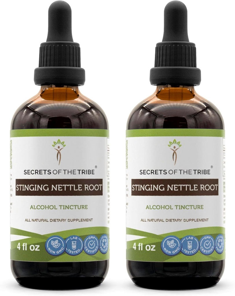 Secrets of the Tribe Stinging Nettle Root Tincture Alcohol Extract, High-Potency Herbal Drops, Tincture Made from Stinging Nettle Urtica Dioica Respiratory and Urinary System Health 2x4 oz