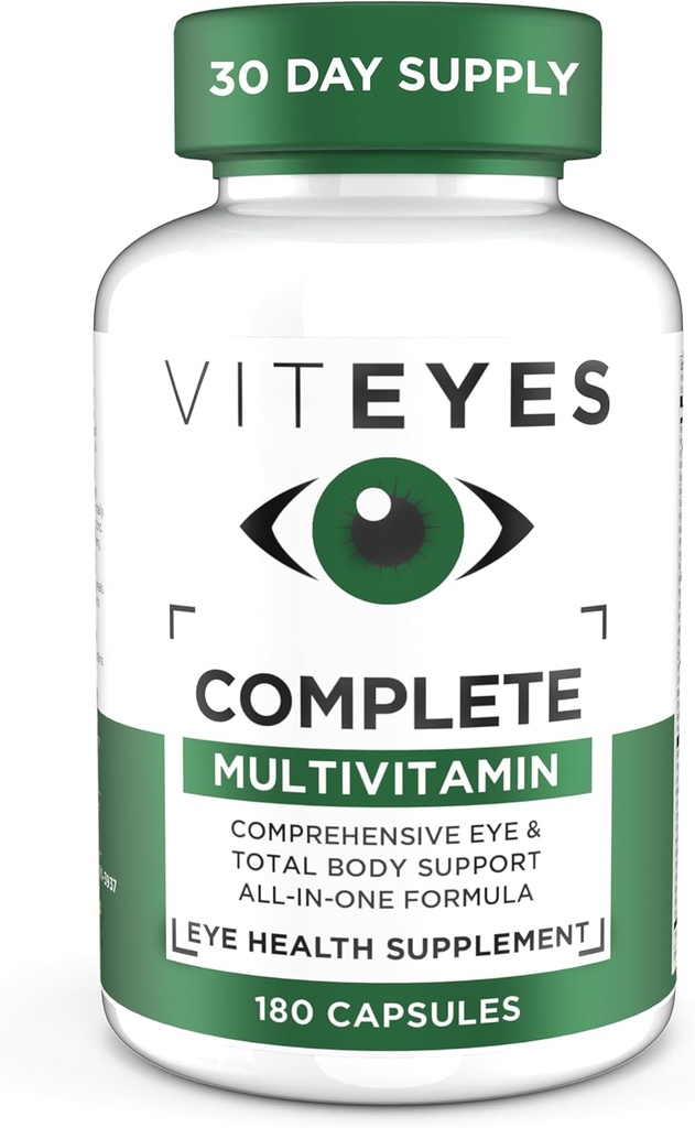 Viteyes Complete Eye & Total Body Health Multivitamin Nutritional Supplement, 180 Capsules, White