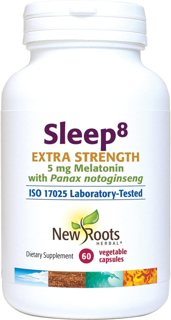 NEW ROOTS HERBAL – Sleep8 Extra Strength(60 Veg Cap) | メラトニン、マグネシウム、カモミール、パッションフラワーのハーブサプリメント | ノンハビットフォーミング | フォールアスリープ・ファザール、スリープ・アスリープ・ロングラー
