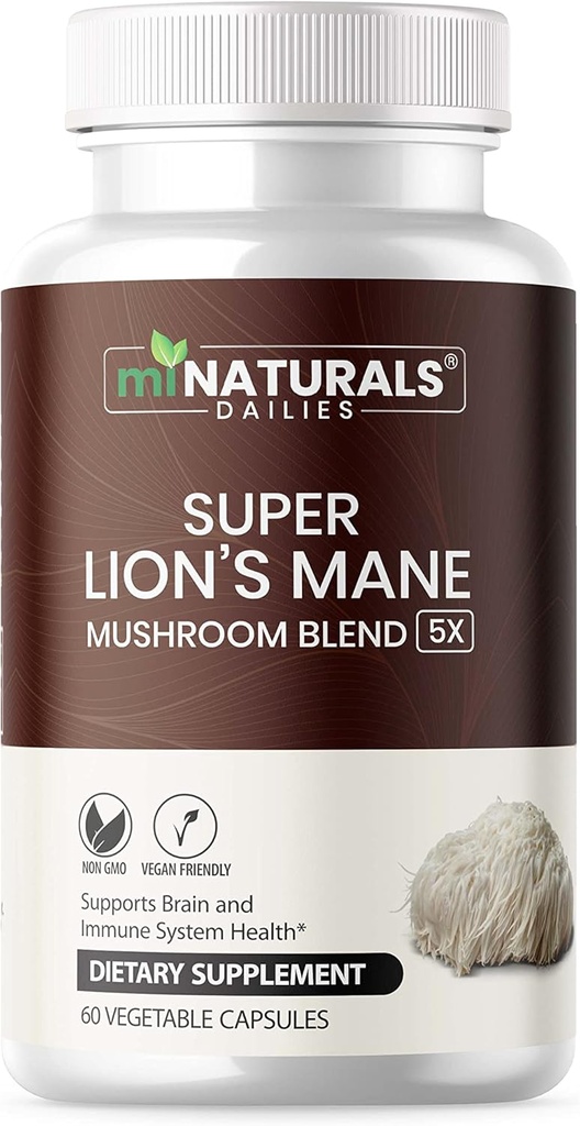 MINATURALSライオンズマネサプリメントカプセル - 5キノココンプレックスは、免疫システムと脳の健康 - チャガ、霊芝、シイタケ、ライオンズマネ、およびマイタケキノコエキスで役立ちます