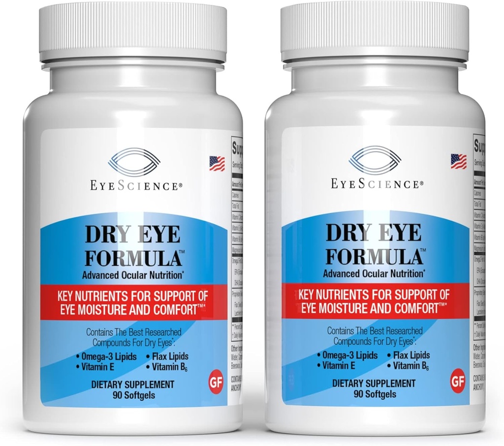 アイサイエンス - ドライアイフォーミュラ - 90 Softgels - 救済、オメガ-3、ビタミンE、C&B6、マグネシウム - ティアの生産&最後の快適さ - 2パック