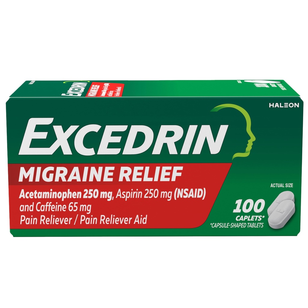 ミグライン症状、アセトアミノフェン250mg、アスピリン250mg、カフェイン65mg、痛みリバー、100カウントのためのエキセドリンの片頭痛の救済小冊子