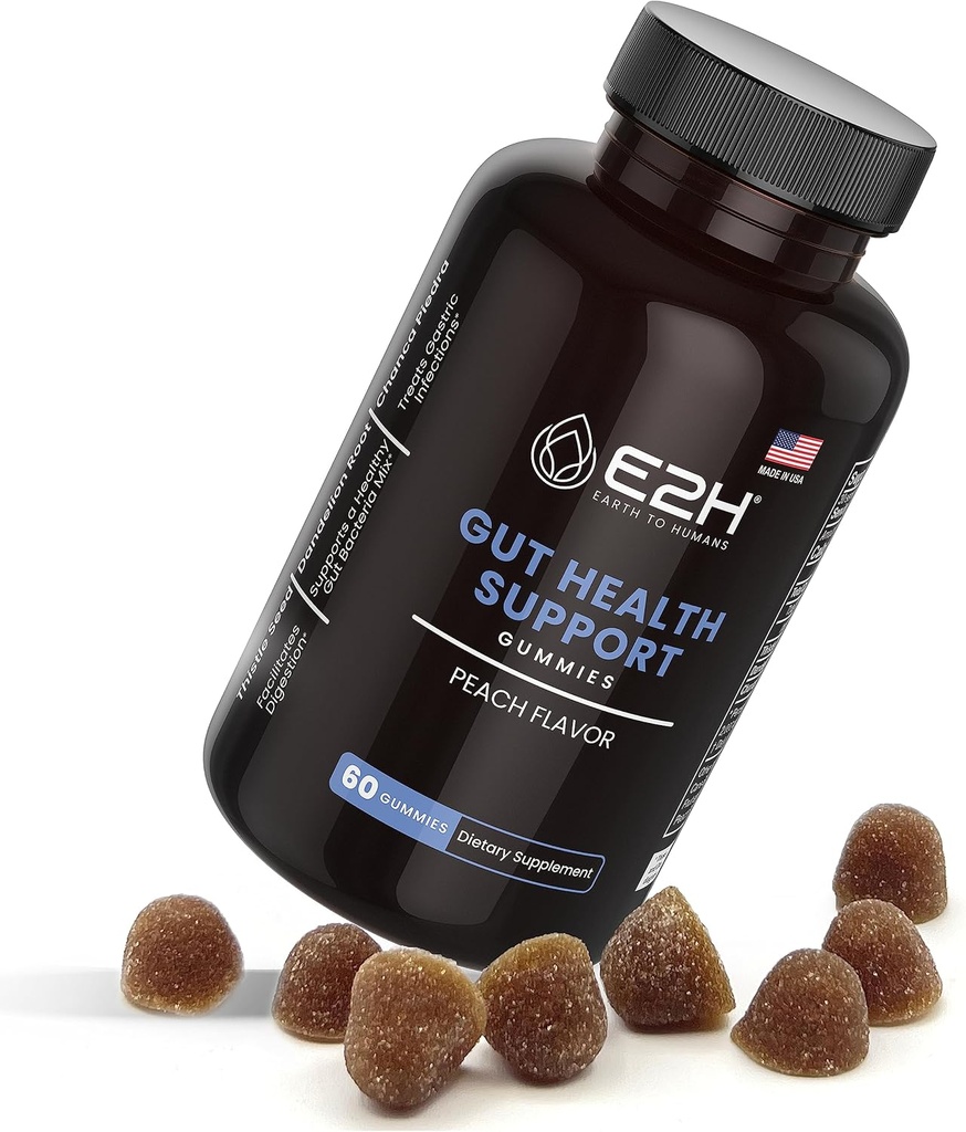 E2H Gut Support Gummies - 60 Count - Gelatin-Free, Gluten-Free, Vegan & Non-GMO