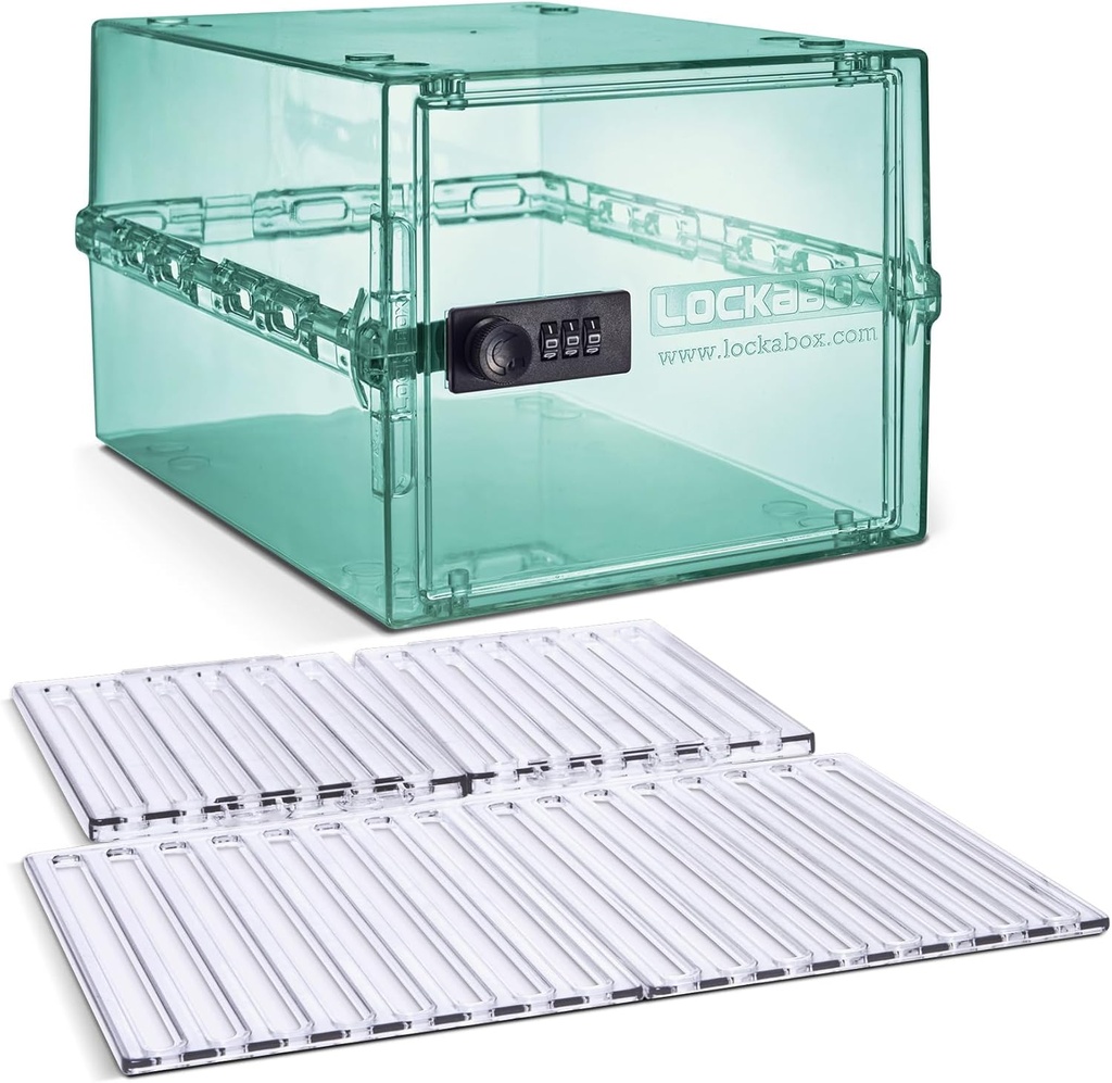 ロックボックスワンTMライトメディグリーン&シェルフパックバンドル | リムーバブルシェルフとベースインサートで食品、医薬品、テック、ホームセーフの安全のためのロックボックス
