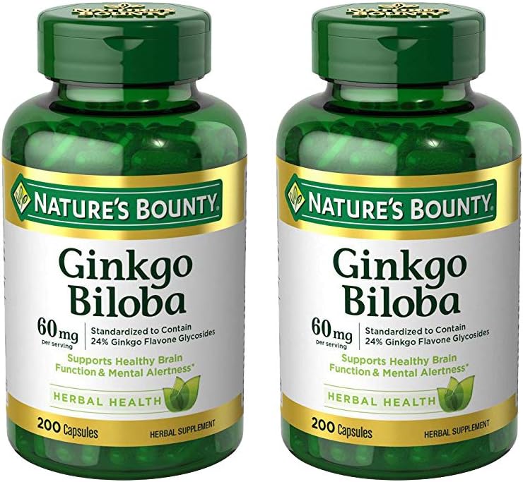 Nature's Bounty Ginkgo Biloba 60mgカプセル、200カウント(パッケージ2)