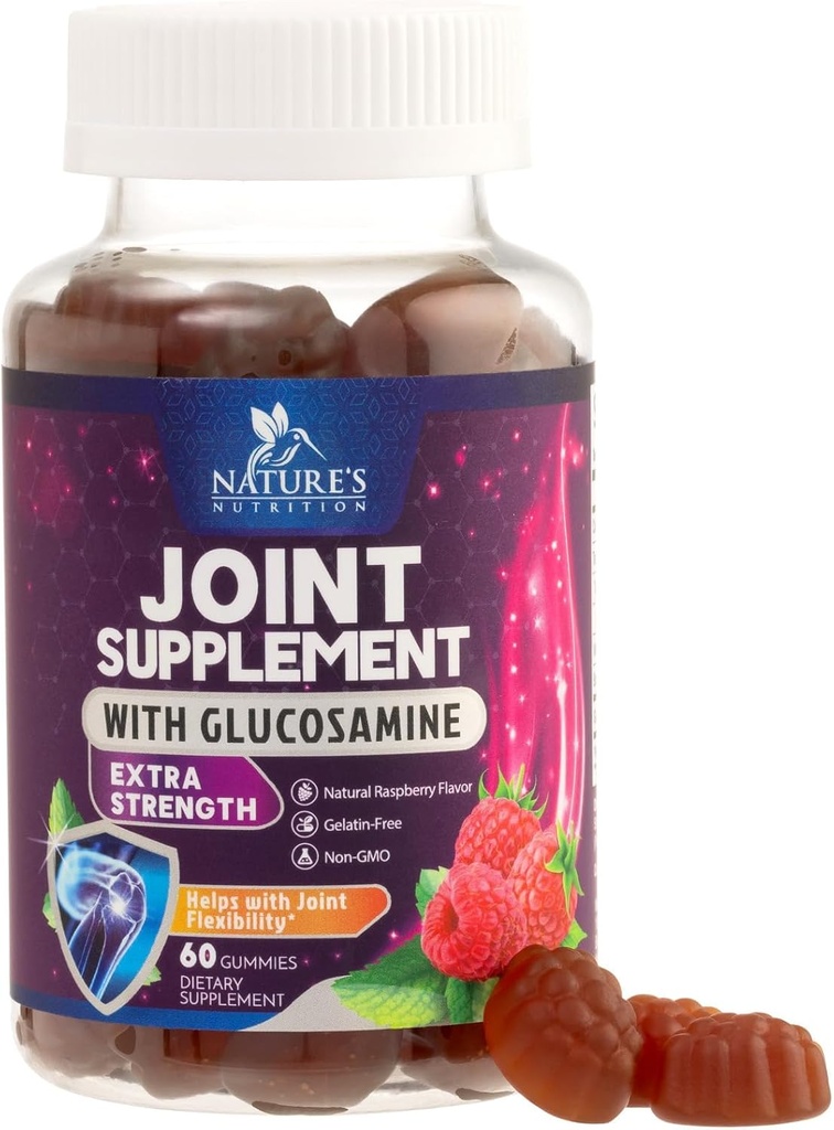 Joint Support Gummies Glucosamine Plus Vitamin E - Nature's Joint Support Supplement for Occasional Discomfort for Back, Knees & Hands - Cartilage & Joint Health & Flexibility Support - 60 Gummies