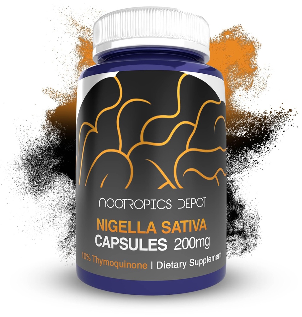 Nootropics Depot Nigellaサティバエキスカプセル | 200mg | 60カウント | 最小10%のチモキノン含有量 | 黒種子油エキス | 脳の健康、記憶、肝健康、免疫機能をサポート