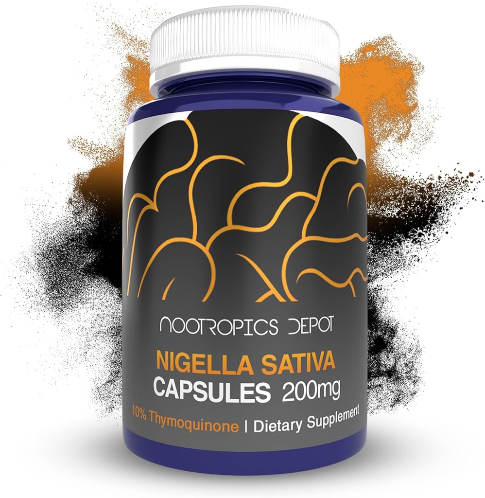 Nootropics Depot Nigellaサティバエキスカプセル | 200mg | 60カウント | 最小10%のチモキノン含有量 | 黒種子油エキス | 脳の健康、記憶、肝健康、免疫機能をサポート