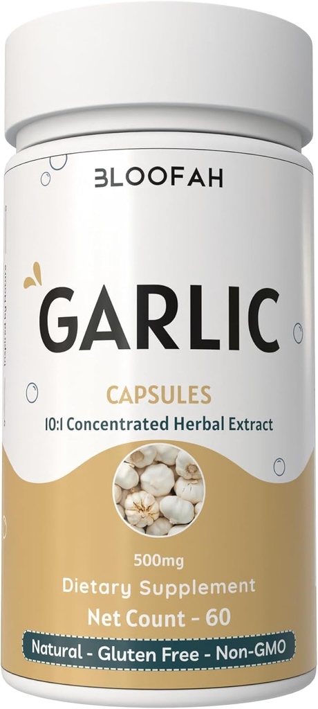 ニンニクカプセル500mg | 10:1抽出粉末の濃縮 |サチナムハーブサプリメント | ナチュラル、非GMO、グルテンフリー、人工添加物なし(60個入)