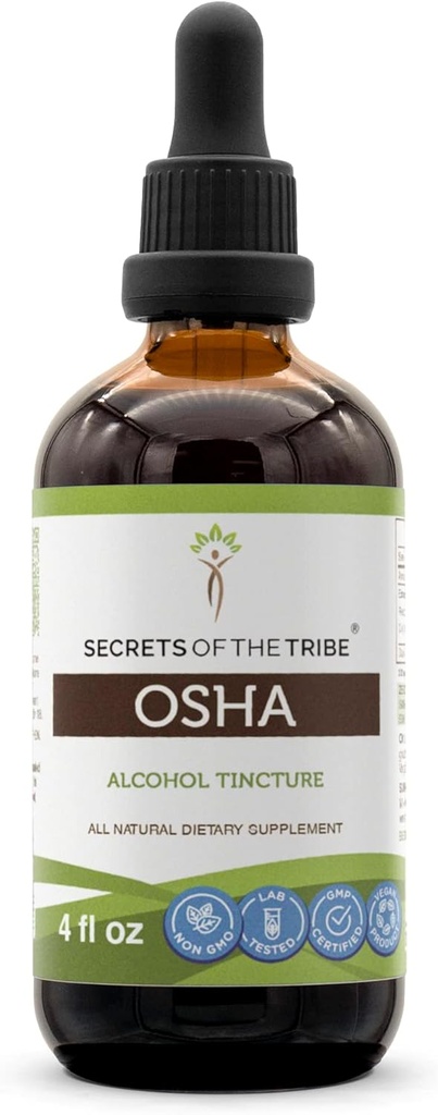 Secrets of the Tribe OSHA Tincture Alcohol Extract, Responsibly farmed OSHA (Ligusticum porteri) Dried Root 4 OZ