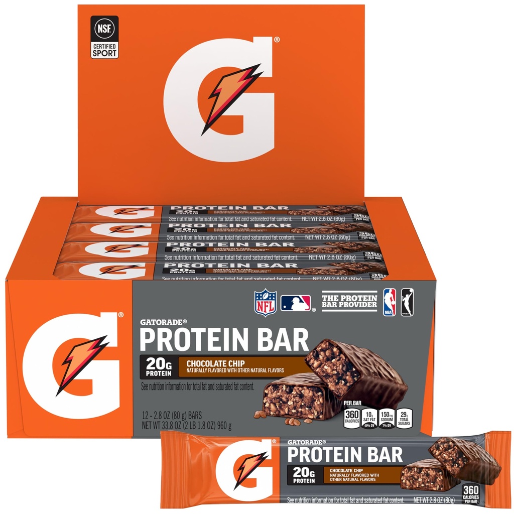 Gatorade Whey Protein Recover Bar, チョコレートチップ, 2.8オンス(12パック)