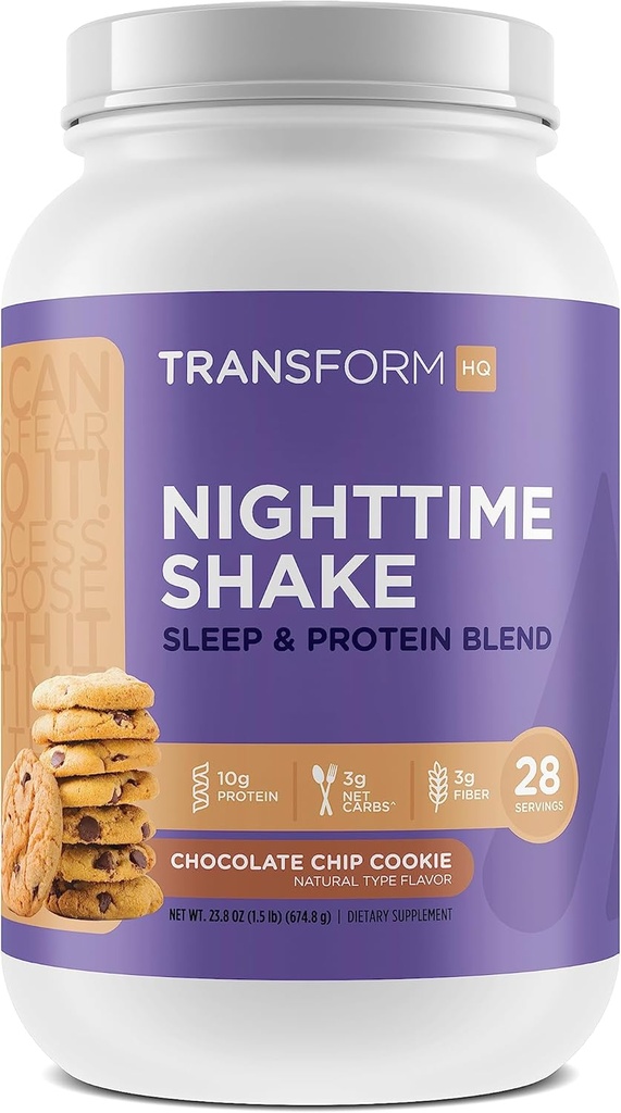 変化するナイトタイムシェイク, 睡眠 + タンパク質ブレンド, 28 サービング, チョコレートチップクッキー風味
