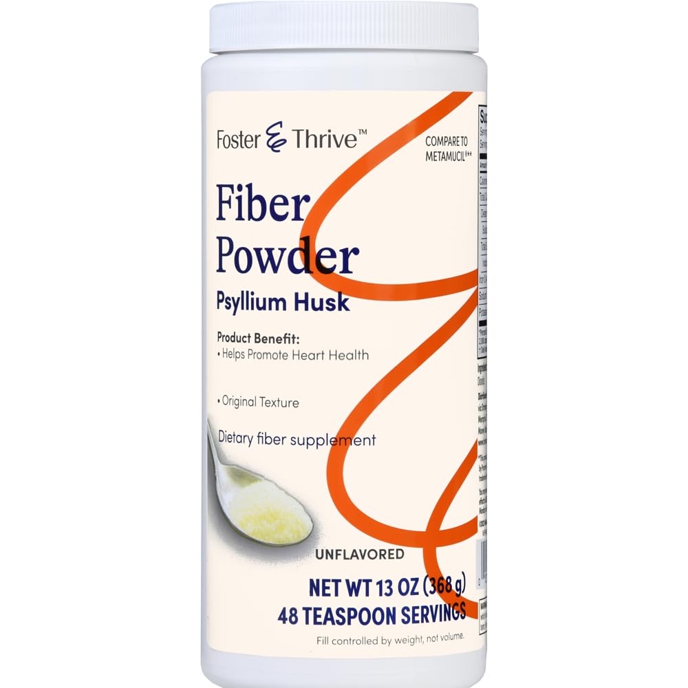 Foster & Thriveの毎日のシリウムの殻の粉の補足、Digestiveの健康のLaxativeのための4-in-1繊維は、機会の便秘、甘くされたw/Realの砂糖、元の味、48の点を取り除きます