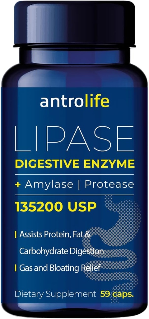 ANTROLIFE消化の健康の補足 - 消化の慰めのためのLipaseの栄養物の補足及びアミラーゼとの酵素 - サプリメント - 59のカプセル