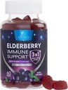 Elderberry Gummies with Vitamin C, D3 and Zinc - Immune Support Gummy for Kids & Adults, Black Elderberry Extract Gummy Immune Health Support Supplement, Black Elder Berry Vitamin - 60 Gummies