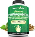 男性と女性のためのNutrivein Ashwagandha - 1600mg - ブラックペッパーで強化 - 高吸収性の根の粉Ashwagandhaは気分のバランス、休息、および焦点のためのサプリメント - 120ビーガンカプセル