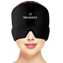 Migrelief Migraineの救助の帽子- 360度の頭部および目の適用範囲が付いている片頭痛および頭痛のための氷の帽子-自然な痛みの救助のための冷たい療法の頭痛の帽子および片のサイズ、黒
