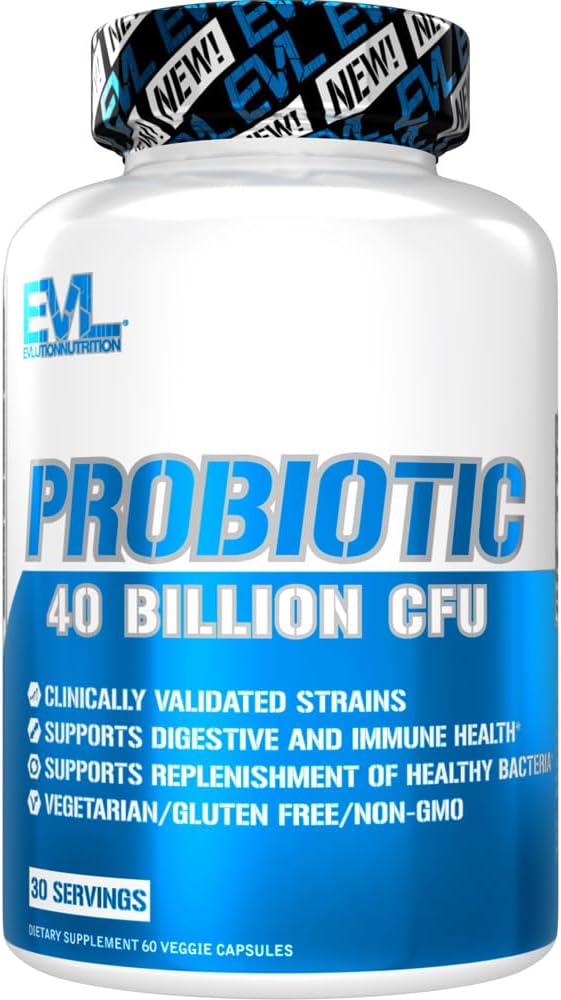 Evlution Nutrition Probiotic - 40 Billion CFU - サポート消化+免疫健康 - 男性と女性のためのプロバイオティックサプリメント - ベジタリアン、グルテンフリー&非GMO - 30のサービング - 60ベジギーカプセル