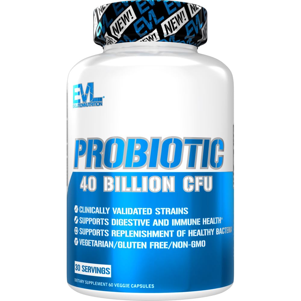 Evlution Nutrition Probiotic - 40 Billion CFU - サポート消化+免疫健康 - 男性と女性のためのプロバイオティックサプリメント - ベジタリアン、グルテンフリー&非GMO - 30のサービング - 60ベジギーカプセル