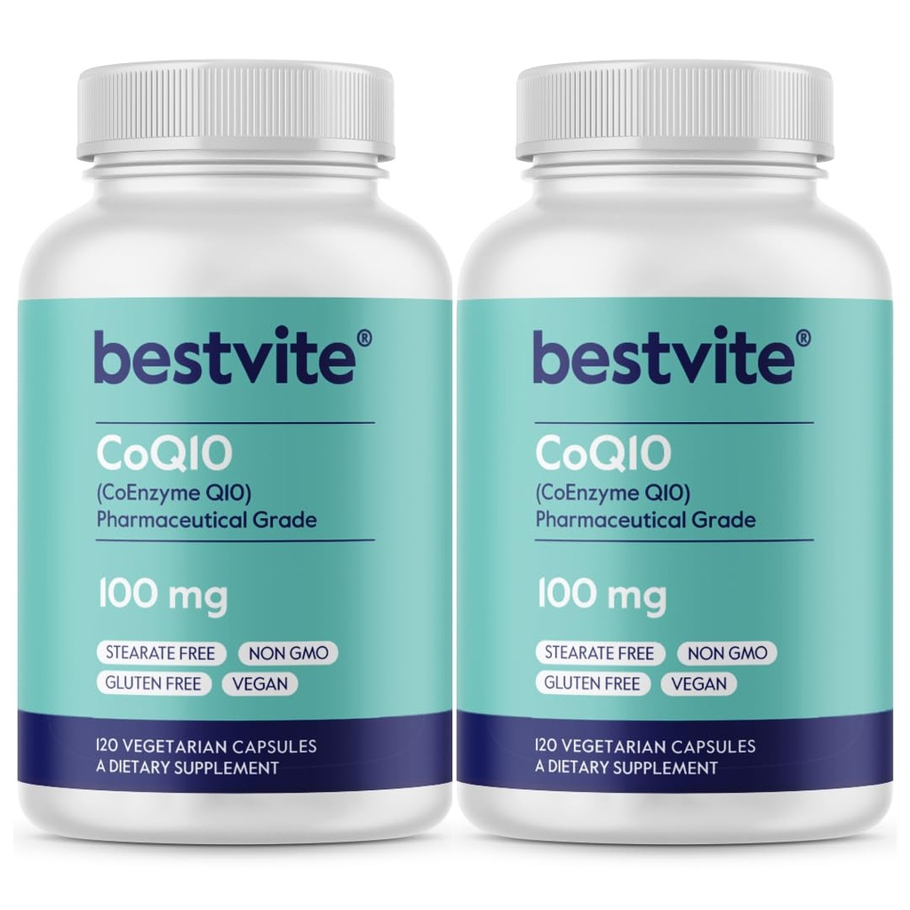 BESTVITE Coenzyme CoQ10 100mg (240 ベジタリアンカプセル) (2-パック) ナチュラル発酵 - なしのステアリング - いいえフィラー - ビーガン - 非GMO - グルテンフリー