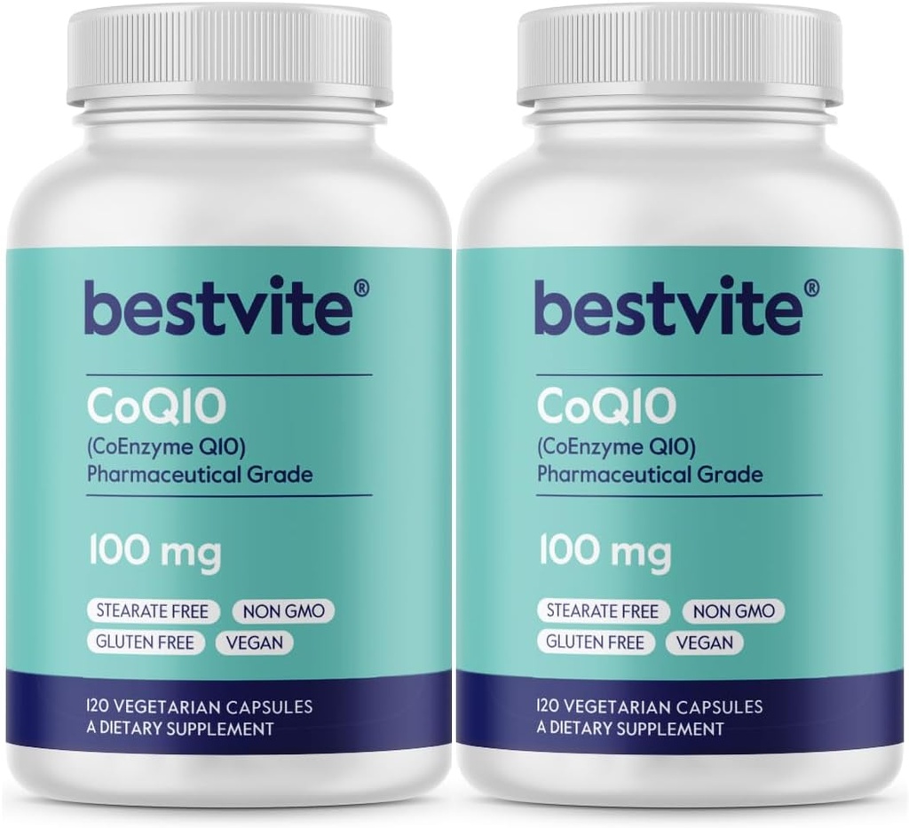 BESTVITE Coenzyme CoQ10 100mg (240 ベジタリアンカプセル) (2-パック) ナチュラル発酵 - なしのステアリング - いいえフィラー - ビーガン - 非GMO - グルテンフリー