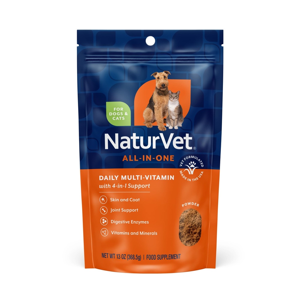 NaturVetオールインワン犬のサプリメント - 共同サポート、消化、皮膚、コートケア用 - ミネラル、オメガ3、6、9と犬のマルチビタミン - 犬のための無料ビタミン - 13オンスパウダー