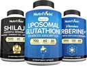 Nutrivein Premium Shilajitカプセル、Liposomalグルタチオンサプリメント、およびBerberineサプリメントバンドル:男性と女性のためのBerberine、グルタチオン、およびShilajitカプセル - Metabolism、Vitality、およびバランス