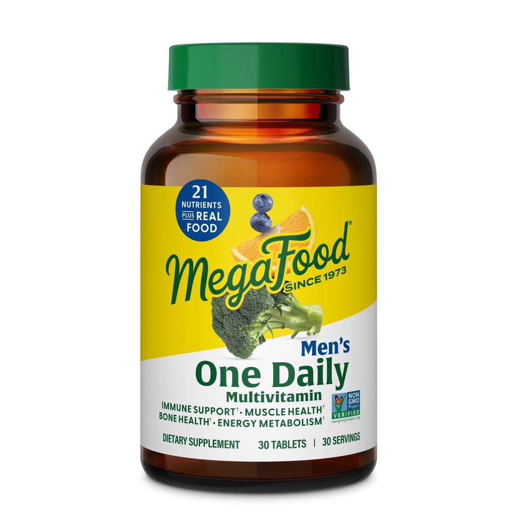 MegaFood 1毎日のメンズマルチビタミン - ビタミンC、ビタミンD3&ビタミンB12のためのマルチビタミン - 筋肉、エネルギー代謝と免疫サポート - ベジタリアン、グルテンフリー - 30錠、30便