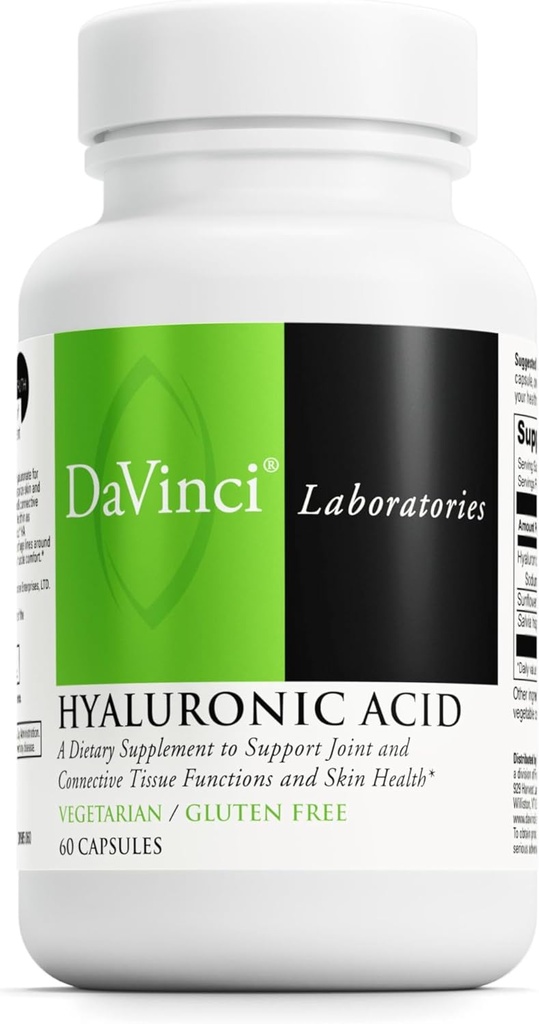 DaVinciの実験室のHyaluronic酸-接合箇所、軟骨および皮の健康を支える食事療法の補足* - Hyaluronic酸、ヒマワリルシチンおよびサルビアヒスパニカの粉-グルテンフリー- 60のベジタリアンの帽子を使って