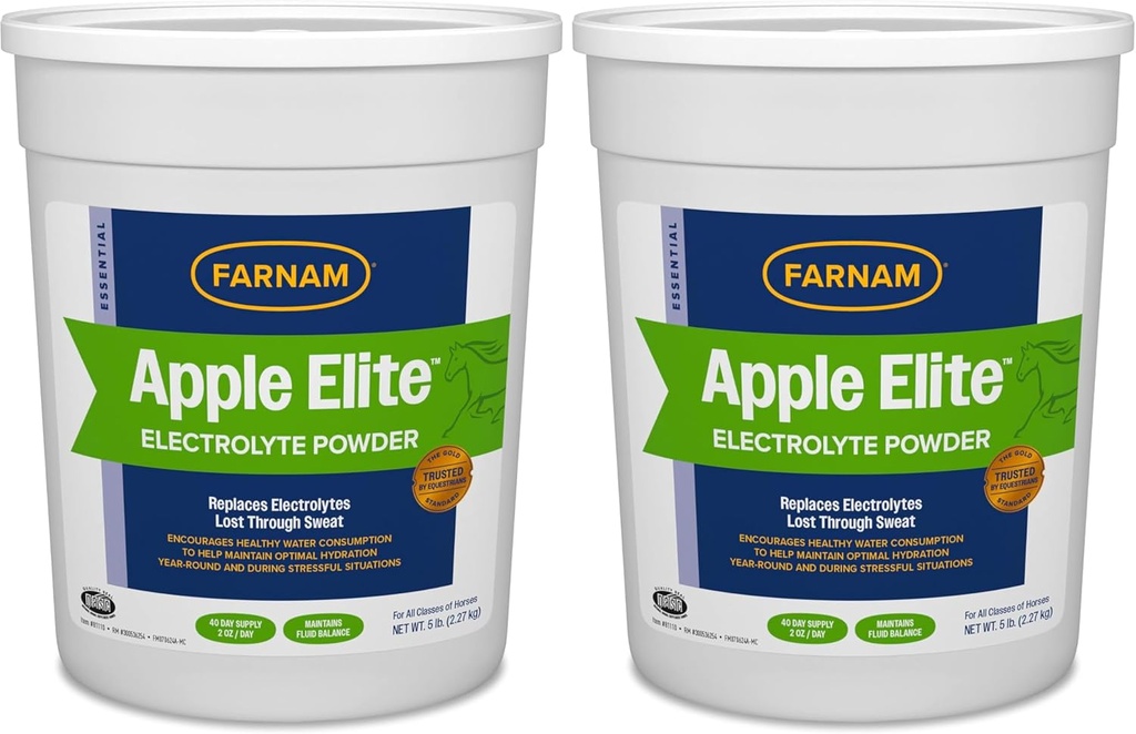 ファーナムアップルエリート馬電解質パウダー、運動中に汗をかくミネラルを置き換える、極端な気象とストレスの多い条件、5ポンド。、40日の供給(パッケージ2)