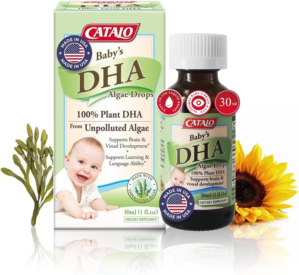 CATALO 赤ちゃんの藻 DHA ドロップ - 植物ベースのオメガ 3 乳児用サプリメント - 魚油なし、人工添加物なし - 使いやすい液体 DHA サプリメント - 30ml (1 fl oz)