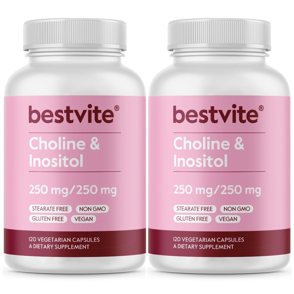 BESTVITE コリンイノシトール 500mg (240 ベジタリアンカプセル) (120 x 2) - ない Stearates - Dicalcium 隣酸塩なし - 充填剤なし - 完全菜食主義者の - 完全菜食主義者の非GMO - グルテンフリー