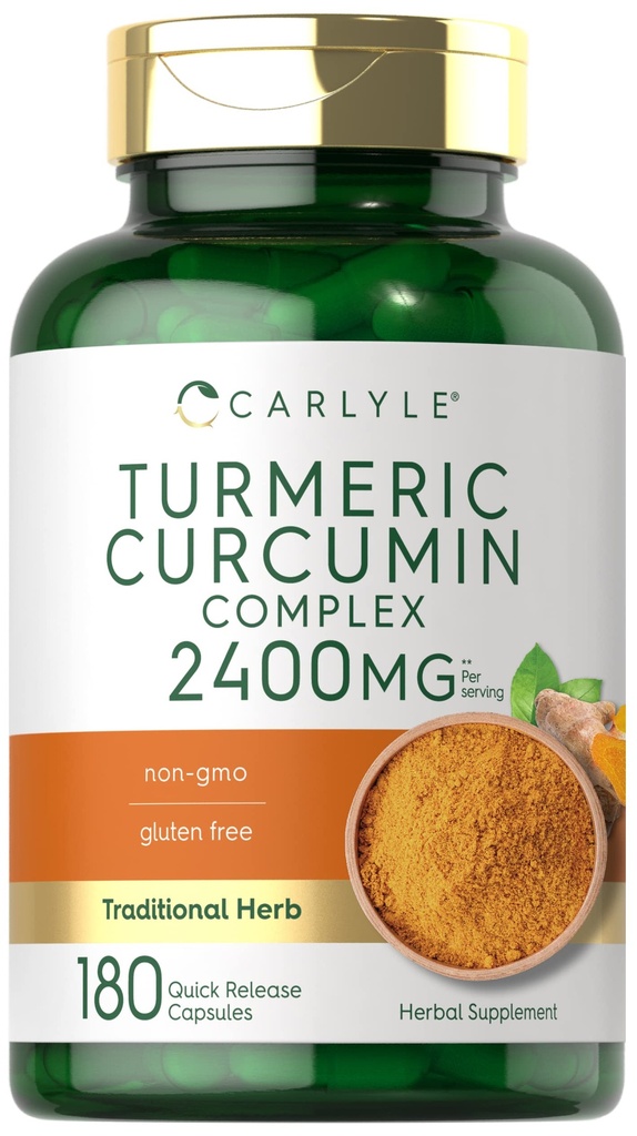 カーライルターメリッククルクミンサプリメント2400mg | 180パウダーカプセル | ハーブコンプレックス | 非GMO、グルテンフリーフォーミュラ