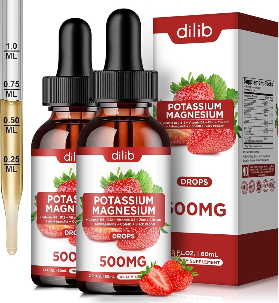 カリウムのマグネシウムのクエン酸塩の補足、液体のマグネシウムのクエン酸塩はアシュワガンダ、カルシウム、亜鉛、ビタミンD3、B6、B12、CoQ10 -サポート カルム及び骨及び筋肉及び免疫の健康のビーガン2のパックと500mgを落とします