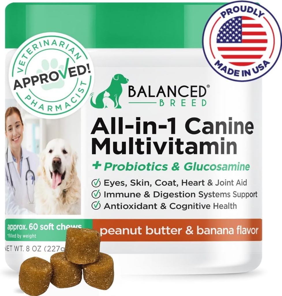 米国Vet-Pharmacist承認犬Multivitamin Probioticsグルコサミンコンドロイチン犬サーモンオイルスキンコート免疫シニアドッグサプリメントNonGMOで作られたバランスの取れたブレッドオールイン-1犬ビタミンサプリメント