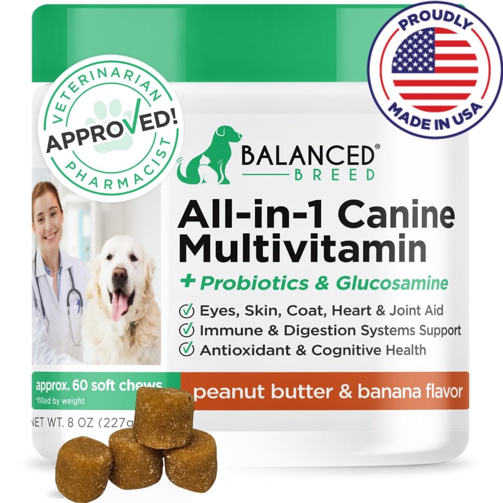 米国Vet-Pharmacist承認犬Multivitamin Probioticsグルコサミンコンドロイチン犬サーモンオイルスキンコート免疫シニアドッグサプリメントNonGMOで作られたバランスの取れたブレッドオールイン-1犬ビタミンサプリメント