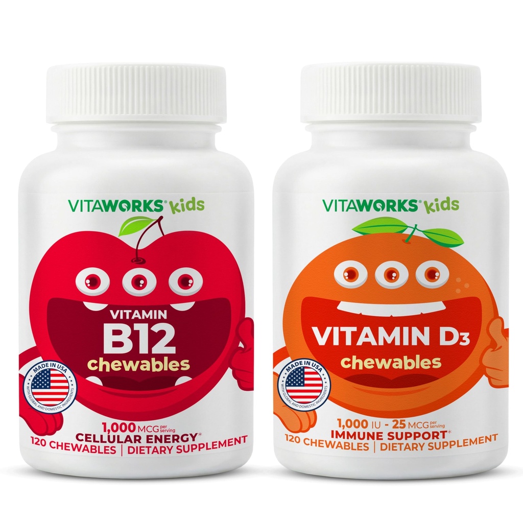 子供のビタミンB12のChewables +ビタミンD3 1000のIUのChewablesの束