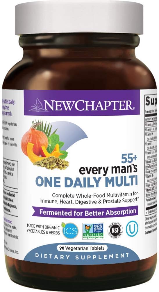 New Chapter Multivitamin for Men 50 Plus - Every Man's One Daily 55+ with Fermented Probiotics + Whole Foods + Astaxanthin + Organic Non-GMO Ingredients - 90 ct