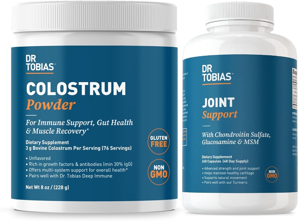 Dr. Tobias Joint Support Supplement and Colostrum Powder - Supports Joint Mobility, Cartilage Health, and Immune Function - Non-GMO
