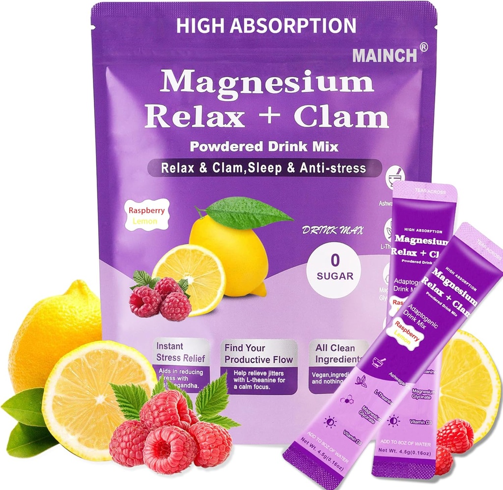 Calm Magnesium Powder,Natural Calm Powdered Drink,Cortisol Drink Mix for L-Theanine,Ashwagandha,Magnesium Glycinate,Anti-Stress Drink Mix Powder,Ashwagandha Supplements for Relaxation Sleep-20 Packet
