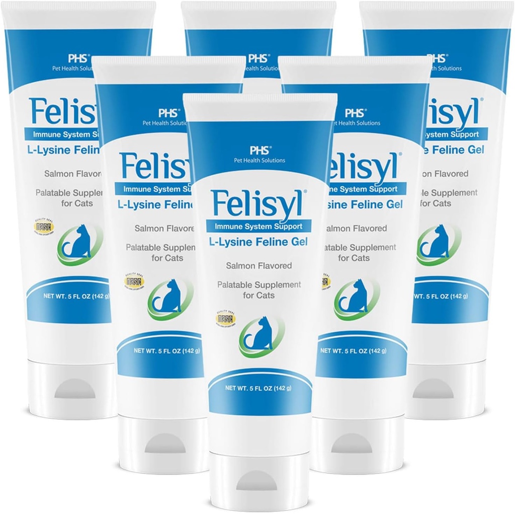 猫のためのL-Lysineゲル(5oz) - 免疫、呼吸器、眼の健康をサポートします。 Eases Sneezing、Rony Nose、およびWatery Eyes。 Tasty Salmon Flavor - アメリカ製(6パック)