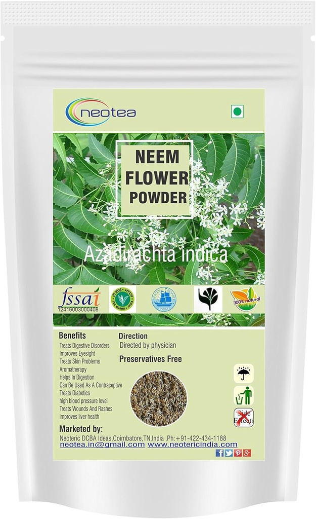 Neotea Azadirachta Indica Neem Flower Powder Veppam Poo 200 GM | Neem Flower(Veppam) パウダー | ピュア&ハーバル(Neem) プーパムポオ | プレミアム&オーガニックインドライラックフラワーポオ
