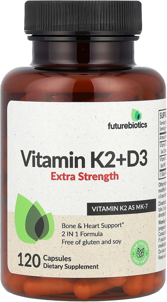 FuturebioticsのビタミンK2 + D3の余分強さ、120のカプセル