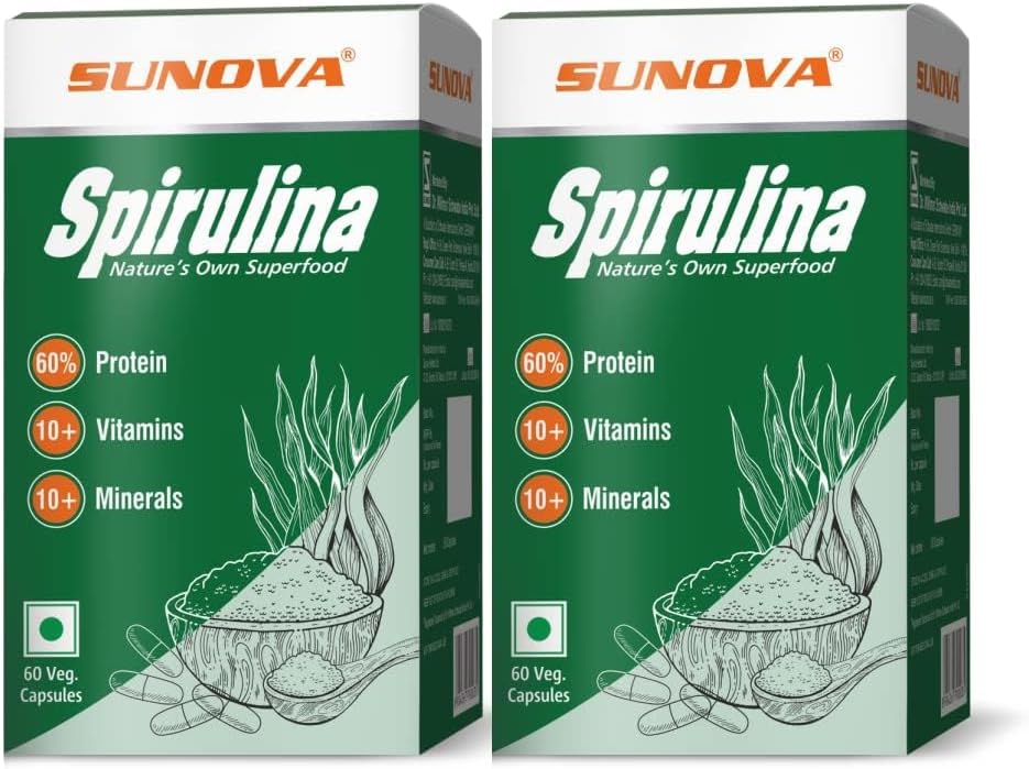 スピルリナカプセル - 自然独自のスーパーフードと栄養補助食品、フルボディサポートのためのスピルリナ - 60カプセル(パッケージ 2)