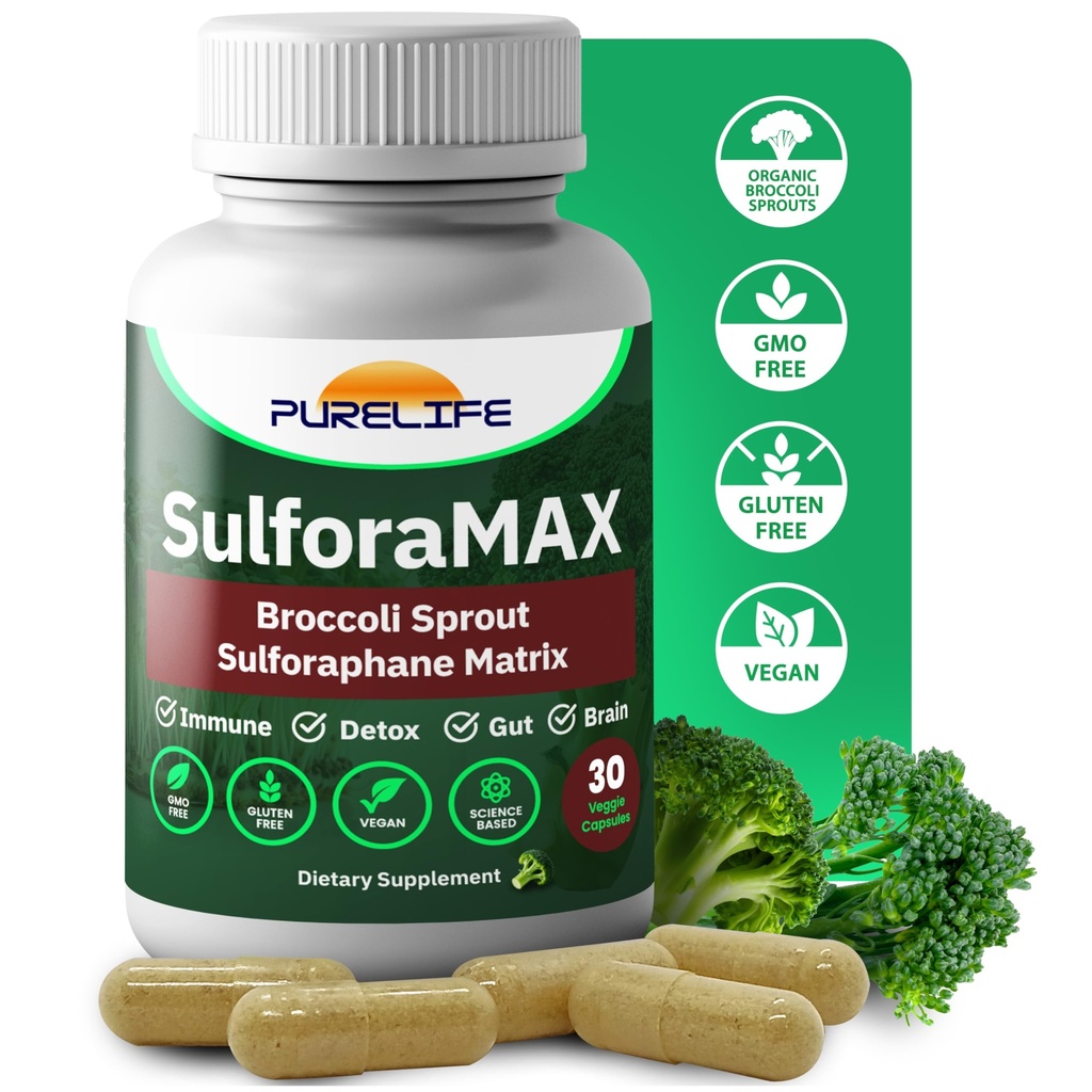 SulforaMAX - Sulforaphane Broccoli免疫サプリメント - [Formerly Regen-X] - 免疫サポート、心臓、肝臓、脳の健康サプリメント - ビーガン、非GMO、10,000 MCG Sulforaphane(30ベジタリアンカプセル)