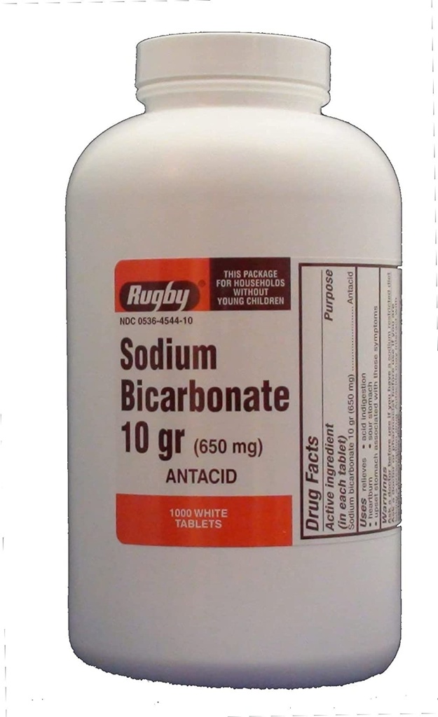 RUGBY ナトリウム BICARB 10GR TAB ナトリウム BICARBONATE-650 MG 白い 1000 の TABLETS UPC 305361047108