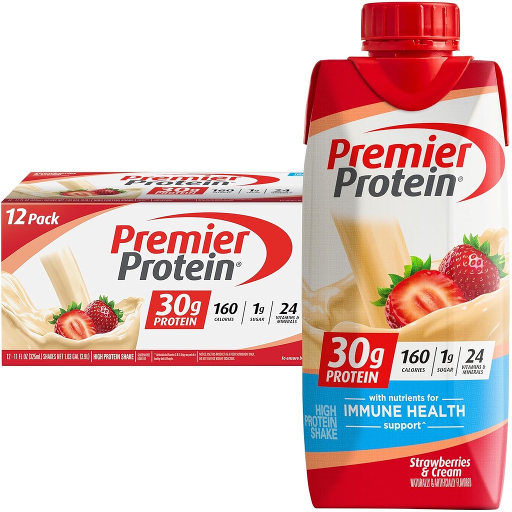 プレミアプロテインシェイク、イチゴ&クリーム、30gプロテイン、11 fl oz、12 のパック(5 月パッケージ)